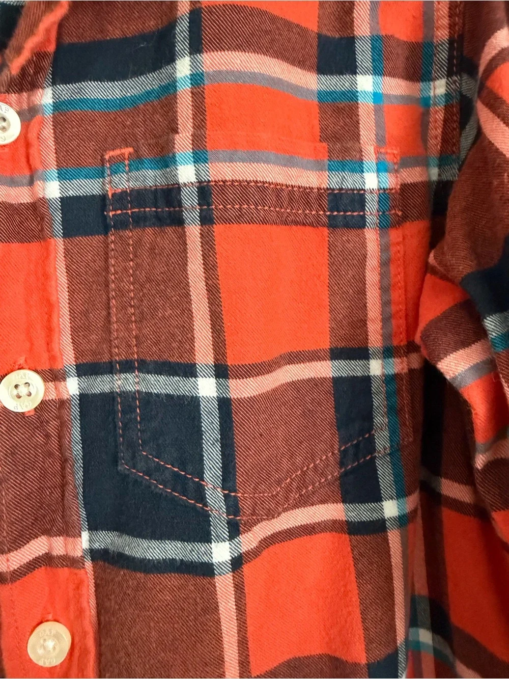 GAP kids Orange and Navy Plaid Button-Down Shirt